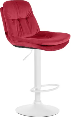 Immagine prodotto di Sgabello da bar selezionato in velluto - Sgabello - Elevato comfort di seduta e regolabile | Colore: Rosso | Materiale base: Metallo bianco opaco