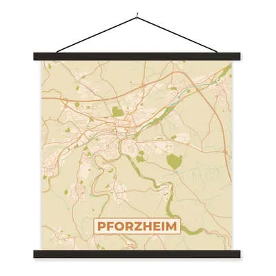 Produktbild von MuchoWow® Textilposter Pforzheim - Karte - Vintage - Stadtplan 90x90 cm mit schwarzem Rahmen - Magnetisches