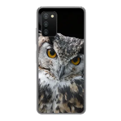 Produktbild von MuchoWow® Handyhülle Schutzhülle Hülle für Samsung Galaxy A03s Porträt einer braunen Eule auf schwarzem Hintergrund Silikon Softcase Handy Hülle - Schutz