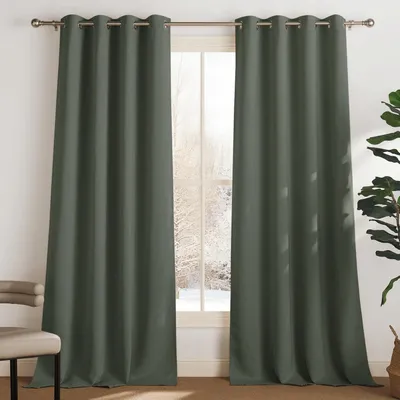 Image de Rideaux thermiques occultants, protection contre le froid, dimensions 245 x 140 cm (lot de 2), couleur gris-vert