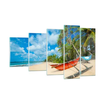 Produktbild von Bilder auf glas - Golf Ozean Palme Boot - 100x60cm - Glasbilder - Wandbilder - Kunstdruck - zum Aufhängen bereit - Wanddekoration aus Glas - Glas Bilder - Wandbild auf Glas - 5 Teile - GEG100x60-2388