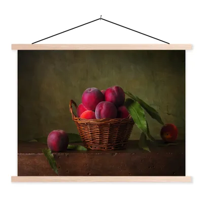 Produktbild von MuchoWow® Textilposter Korb - Pflaume - Rosa - Rustikal - Obst - Stilleben 40x30 cm mit holzfarbenen Rahmen - Bilder