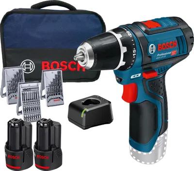 Produktbild von Bosch Professional 12V Akku Bohrschrauber GSR 12V-15 inkl. 2x2.0Ah Akku, 39-tlg.