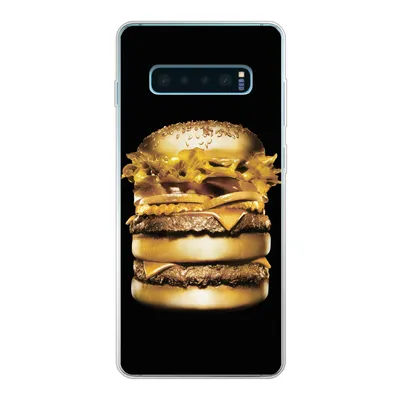 Produktbild von MuchoWow® Handyhülle Schutzhülle Hülle für Samsung Galaxy S10 Lite Goldener Hamburger auf schwarzem Hintergrund. Silikon Softcase Handy Hülle - Schutz