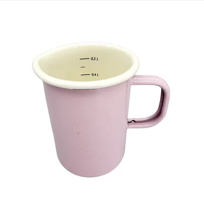 Produktbild von Emaille Messbecher mit Skala, Maßbecher, Henkelbecher Pastell Rosa 0,5 Liter