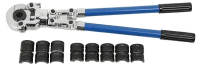 Produktbild von Hydraulische Rohrpresszange - Crimpzange-Set - Für Kupfer- und Alu-Verbundrohre - V & TH Pressbacken - Legierter Stahl