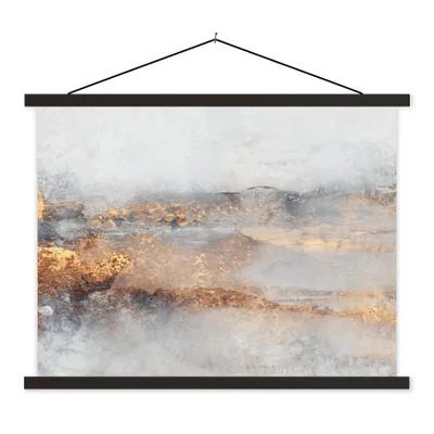 Produktbild von MuchoWow® Textilposter Nebel - Gold - Abstrakt 120x90 cm mit schwarzem Rahmen - Aufhänger für Poster