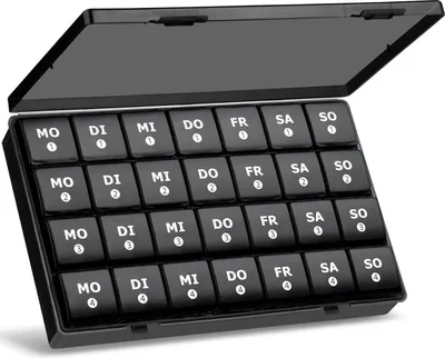 Obrázok produktu pre Box na tablety mesiac 28 dní Box na tabletky Box na lieky 7 priehradiek Čierna