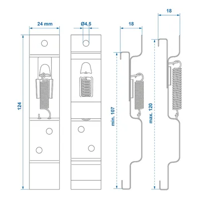 Produktbild von 8 x Kennzeichenhalter mit Zugfeder Edelstahl – 124x24x17 mm Autoschildhalter zuverlässige Befestigung für Kfz und Pkw