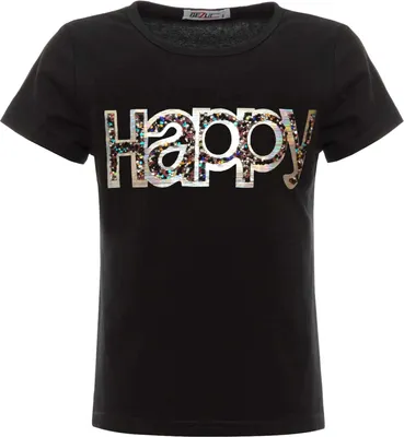 Produktbild von BEZLIT Mädchen Sommer Shirt mit Glitzersteinchen im HAPPY-Schriftzug Schwarz 104