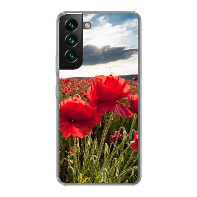 Produktbild von MuchoWow® Handyhülle Schutzhülle Hülle für Samsung Galaxy S22 Mohnblumen vor einem dramatischen, stürmischen Himmel Silikon Softcase Handy Hülle - Mobiltelefonhülle