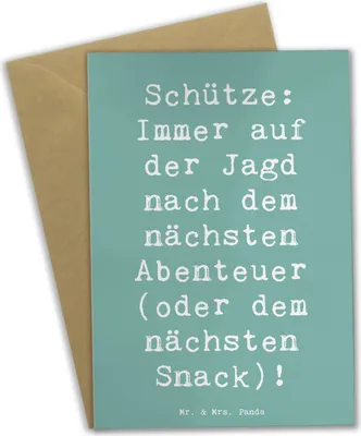 Produktbild von Mr. & Mrs. Panda Grußkarte Spruch Abenteuer Schütze - Meeresbrise - Geschenk, Tierkreiszeichen, einladungskarten, dankeskarten, Sternzeichen, Geschenke, Astrologie