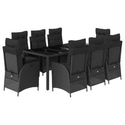 Produktbild von vidaXL 9-tlg. Garten-Essgruppe mit Kissen Schwarz Poly Rattan