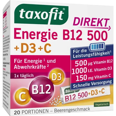 Produktbild von Taxofit Energie B12 500 + D3 + C Direktgranulat, 20 St. Direktgranulat