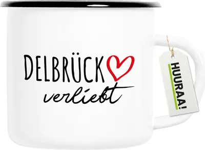 Produktbild von Huuraa Emaille Tasse Delbrück verliebt 300ml Vintage Campingbecher Geschenkidee