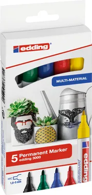 Produktbild von edding 3000 Basic Permanentmarker farbsortiert 1,5 - 3,0 mm, 5 St.