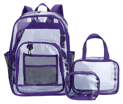 Produktbild von Robuster, durchsichtiger Rucksack, große transparente Tasche für Schule, Stadion, Veranstaltungen, Outdoor-Reisen, Camping, PVC, 3 Stück
