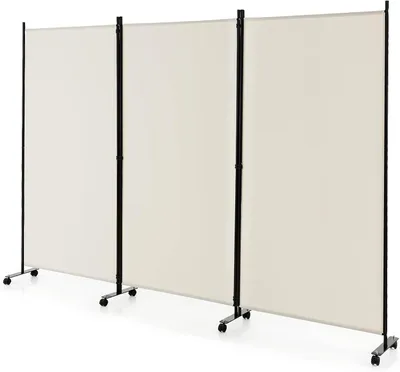 Obrázok produktu pre 262x180 cm Room Divider Screen s valčekmi 3 kusy voľne stojace skladacie španielske steny súkromie obrazovky tkaniny Iron Wall Divider súkromie obrazovky pre spálňu kancelárie (béžová)