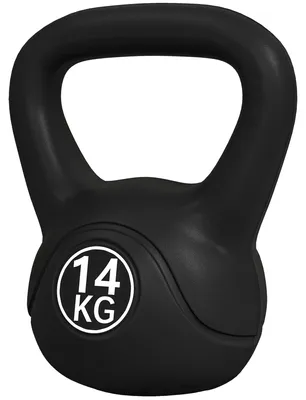 Produktbild von Kettlebell 14 kg, Kurzhantel mit ergonomischem Griff, Kugelhantel, Krafttraining, Workout, 27 x 21 x 31 cm, schwarz