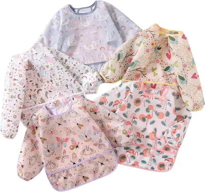 Productafbeelding van Baby Slabbetjes met Lange Mouwen - Set van 5 Slabbetjes - Waterdicht & Afwasbaar