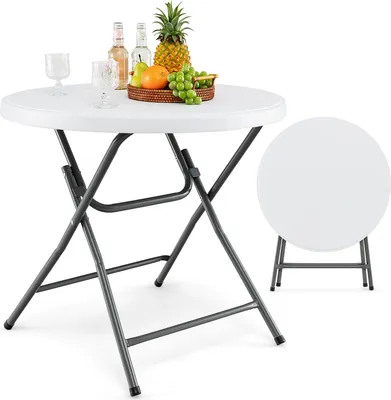 Obrázek produktu pro Skládací zahradní stůl COSTWAY, Ø81cm skládací stůl s deskou z HDPE, kulatý balkonový stůl, stůl na terasu, balkon, zahradu, terasu, bílý