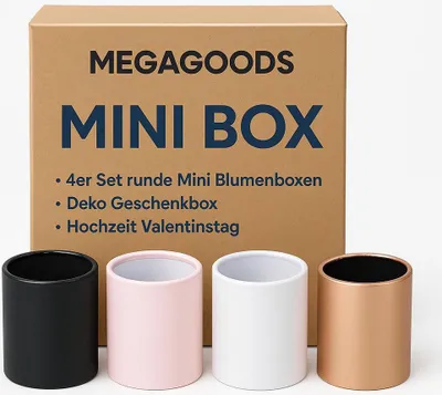 Produktbild von 4er Set runde Mini Blumenboxen Deko Geschenkbox Hochzeit Valentinstag DE.