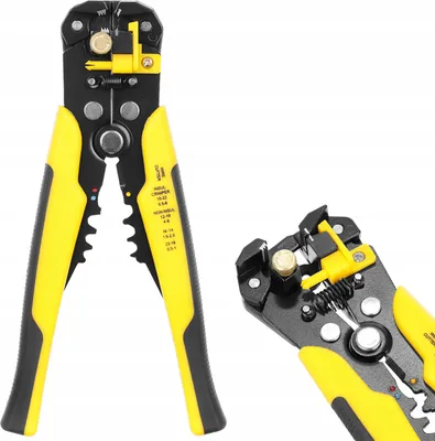A close-up studio shot of a wire stripper tool, with a second, smaller view of the tool to the right.