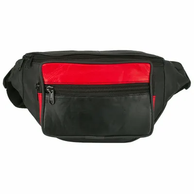 Produktbild von Echtleder Bauchtasche in Schwarz geschmeidiges Schafleder Gürteltasche Optischer Auflockerung Rot