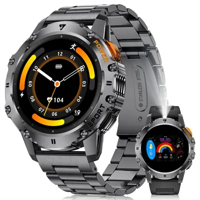 Produktbild von Smartwatch Herren mit Taschenlampe für Android iOS Amoled HD Outdoor Sportuhr Smartwatch mit 110 Sportmodi Pulsmesser Schlafmonitor IP68 Wasserdicht