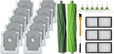 Produktbild von 10 Packungen Staubsaugerbeutel für iRobot Roomba i7, i7+/plus und S9+ (9550) sowie 1 Walzenbürste und 1 Seitenbürste