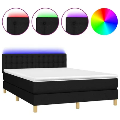 Imagen del producto de Cama con somier y colchón, con iluminación LED, color , 140x190 cm, tapizada en tela