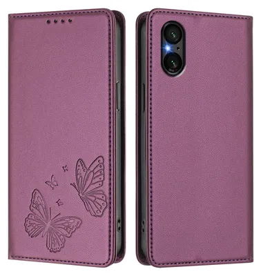 Image de Étui en cuir pour Sony Xperia 5 V, motif papillon, étui à rabat avec porte-appareil, violet