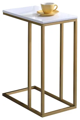 Produktbild von Beistelltisch DEBORA Wohnzimmertisch Couchtisch rechteckig, Metallgestell und MDF Tischplatte in gold/weiß, im Retro Stil