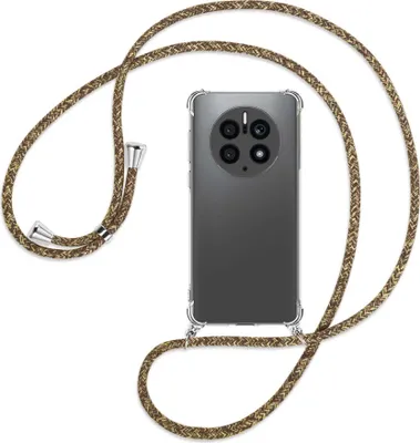 Produktbild von Handykette Backcover-Schutzhülle mit Band (Metall silberfarben) für Huawei Mate 50 Pro (DCO-AL00,LX9) - braun+beige