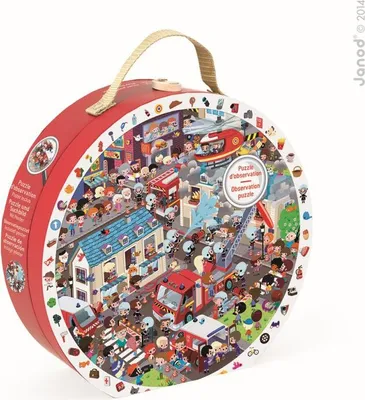 Produktbild von Janod Puzzle Feuerwehr - Runde Suchpuzzle 208 Teile - Beobachtungsspiel