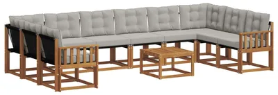 Image de vidaXL Ensemble de canapés d'extérieur avec coussins 11 pièces Naturel et gris clair