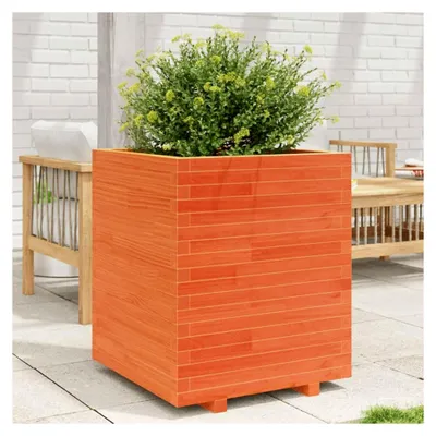 Produktbild von Pflanzkübel Wachsbraun 60x60x72,5 cm aus massivem Kiefernholz, Blumentopf für Garten, Balkon und Terrasse