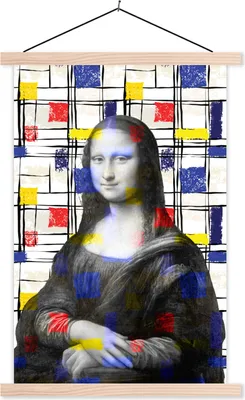 Produktbild von MuchoWow® Textilposter Mona Lisa - Mondrian - Alte Meister 120x180 cm mit holzfarbenen Rahmen - Textil-Plakat