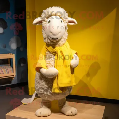 Produktbild von Zitronengelber REDBROKOLY Merino-Schaf Maskottchen Kostüm charakter bekleidet mit einem Popeline-Hemd und Schals