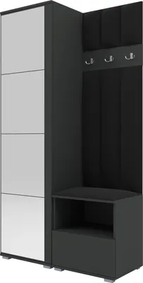 Produktbild von Garderoben-Set Nela I LUX mit Spiegel, gepolsterte Garderobe 100 cm mit Sitzbank, Wandpaneelen und Stauraum (Farbe: Graphit + Trinity 16)