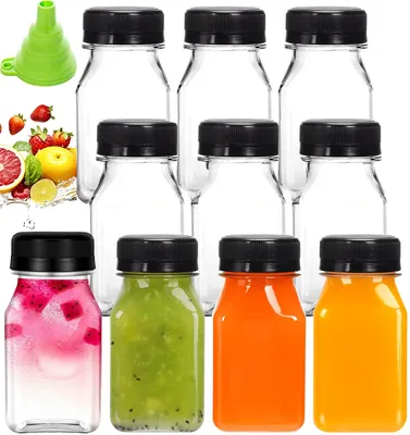 Imagen del producto de Botellas pequeñas para zumo – 10 unidades – 120 ml – Botellas para zumo – Botellas con tapa para zumo – Pequeñas botellas para zumo – Pequeñas y transparentes – Reutilizables