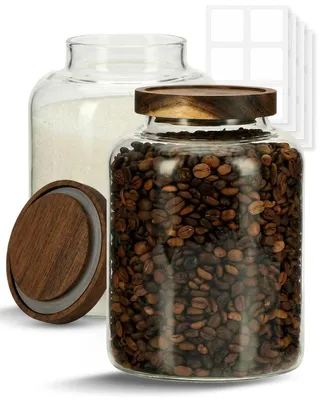 Image de Ensemble de 2 récipients en verre avec couvercle en bois hermétique, sans BPA