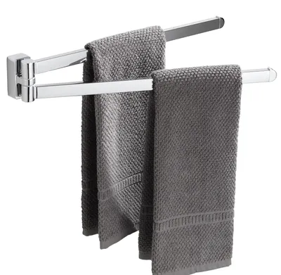 Image de Porte-serviettes chromé, en acier inoxydable, à fixation murale, avec 2 barres pivotantes
