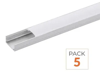Produktbild von Aluminiumprofil 1 Meter für LED-Streifen mit weißer, undurchsichtiger Abdeckung – Packung mit 5 Stück