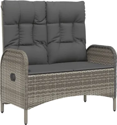 Image de vidaXL Banc de jardin avec fonction chaise longue et coussin 107 cm Poly rotin gris
