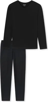 Image de UNCOVER by SCHIESSER Ensemble pyjama homme 2 pièces - long, col V, coton, uni/motif Noir M