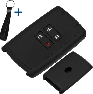 Produktbild von Auto Schlüssel Silikon Schutz Hülle + Schlüsselband Schwarz kompatibel mit Renault Megane Kadjar Clio Captur 4 Tasten KEYLESS SMARTKEY