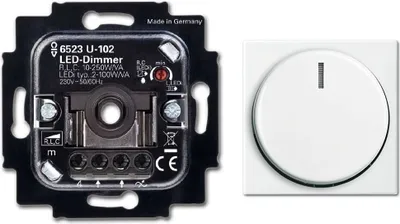 Produktbild von BUSCH-JÄGER, LED-Drehdimmer (LED Dimmer) 6523 U-102 (6523U 102) 6523U102 mit Zentralscheibe 2115-914 in Balance Si alpinweiß