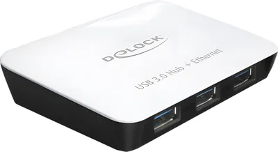 Zdjęcie produktu dla DeLOCK 62431, USB 3.2 Gen 1 (3.1 Gen 1) Type-A, 5000 Mbit/s, Czarny, Biały, LAN, Zasilanie, IEEE 802.3, IEEE 802.3ab, IEEE 802.3az, IEEE 802.3u, IEEE 802.3x, 1,4 W