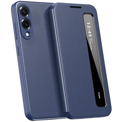 Image de Housse en cuirPolyuréthanepour Samsung Galaxy S25 Edge, étui intelligent pour téléphone portable avec Smart Side Window bleu